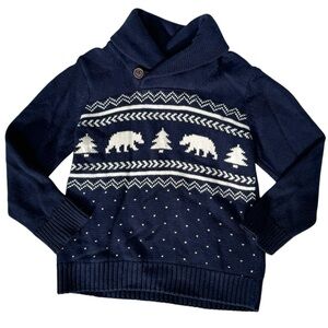 ♛4/$20♛ The Children’s Place Holiday Christmas Sweater Navy Fairisle Shawl Neck